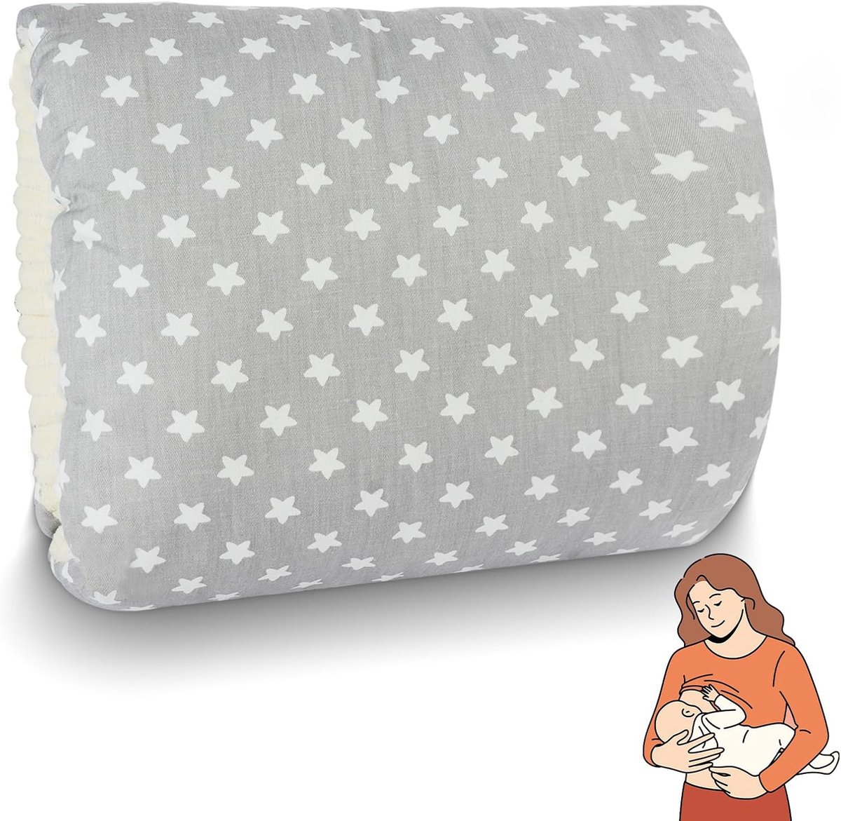 SnelShoppen - Aolso Small Nursing Pillow - Borstvoeding Kussen voor Baby's - Grijs met Sterren - Compact en Handig voor Voeden op Reis - BPA-vrij en V