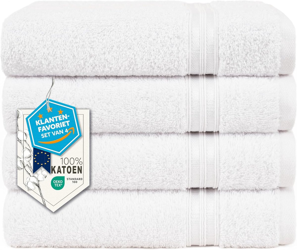 SnelShoppen - Hammetex Handdoeken Set van 4 - 50x100 cm - 100% Katoen - Zacht en Absorberend - OEKO-TEX Gecertificeerd - Met Hanglus voor Badkamer, Ke