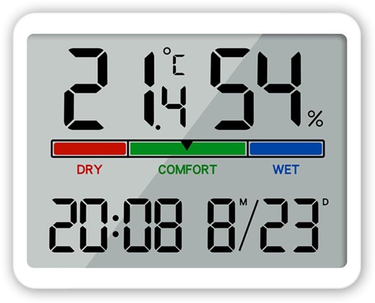 SnelShoppen - Digitale Thermometer Hygrometer voor Binnen met Klok en Groot Display - Nauwkeurige Temperatuur- en Vochtigheidsmeter - Ideaal voor Thui