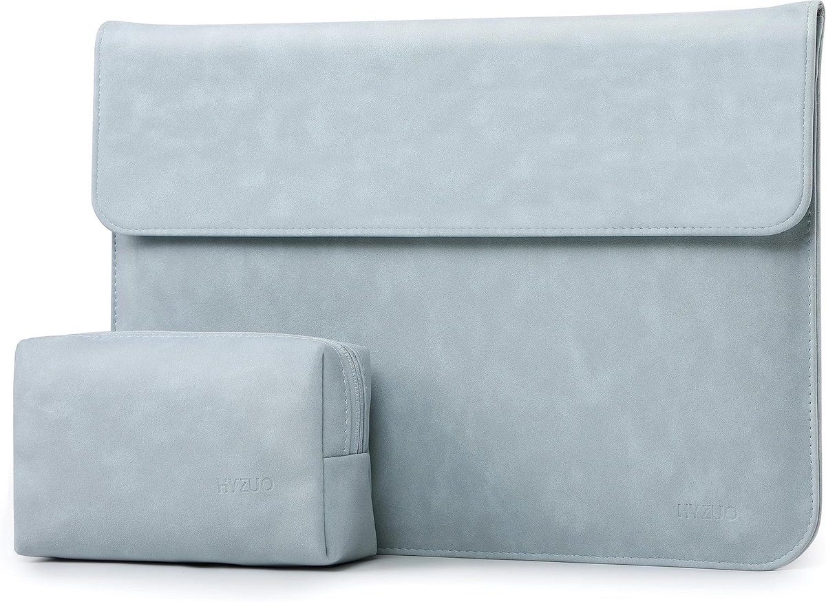 SnelShoppen - 15 Inch Laptop Sleeve - Faux Leather Bescherming voor MacBook Air, MacBook Pro en Microsoft Surface - Lichtblauw - Inclusief Kleine Pock