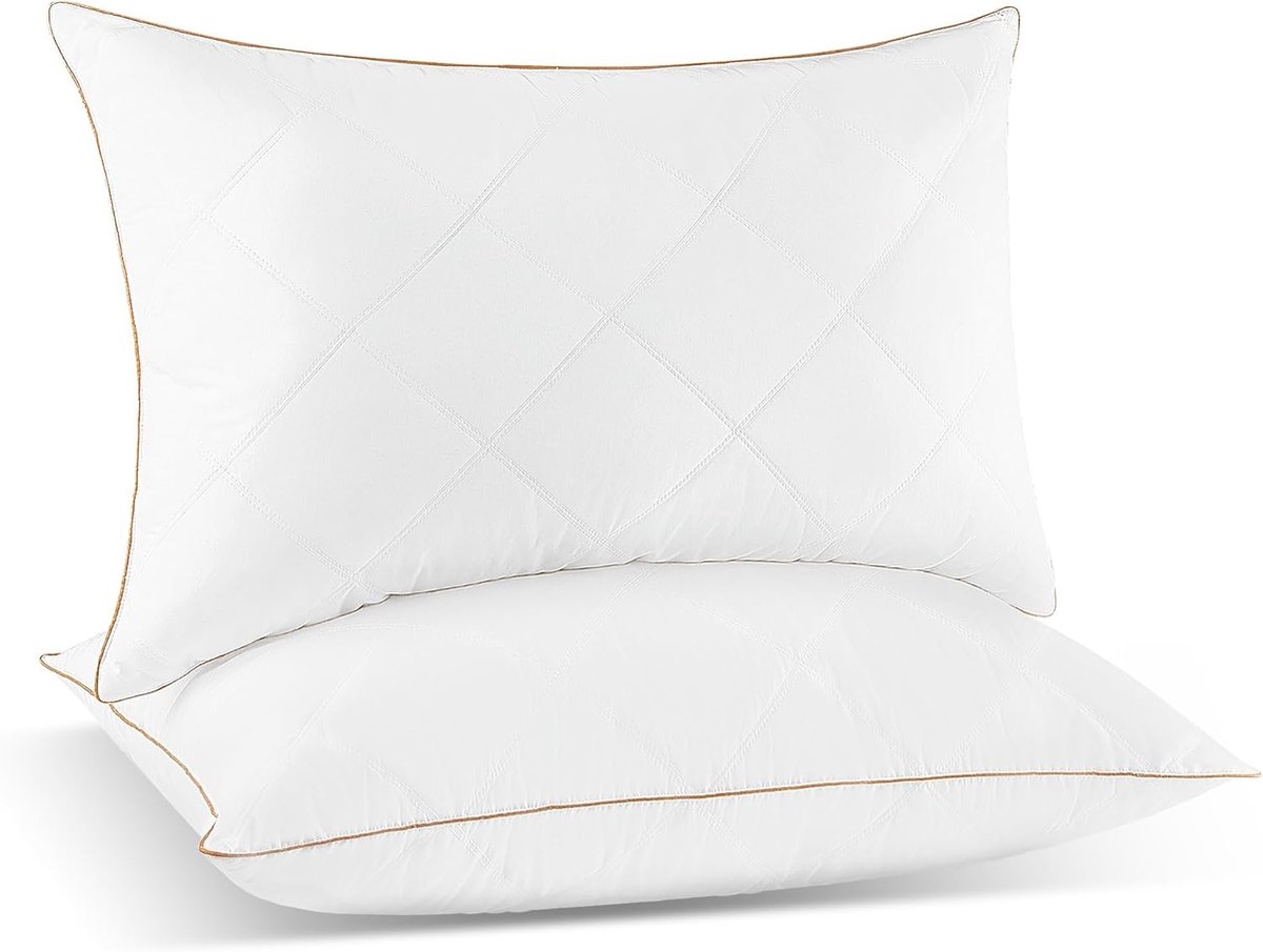 SnelShoppen - Luxe Donzen Kussen Set van 2, 40x60 cm, Wit, 100% Organisch Katoen, Allergievriendelijk, Machinewasbaar, Hoogwaardige Vogelfeathers