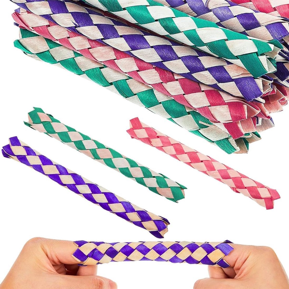 SnelShoppen - 24 Stuks Chinese Vinger Traps Speelgoed voor Kinderen en Volwassenen - Feestfavorieten - Assorted Kleuren - Duurzaam Plastic - Perfect v