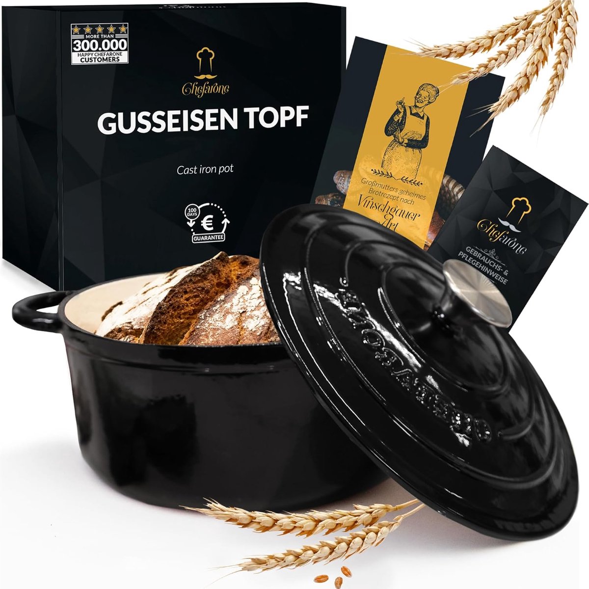 SnelShoppen - Emaillen Gietijzeren Pan 26 cm, 4.7 L Stoofpan met Deksel, Inductie Geschikt, Casserole voor Brood Bakken, Koken, Roosteren en Stoven