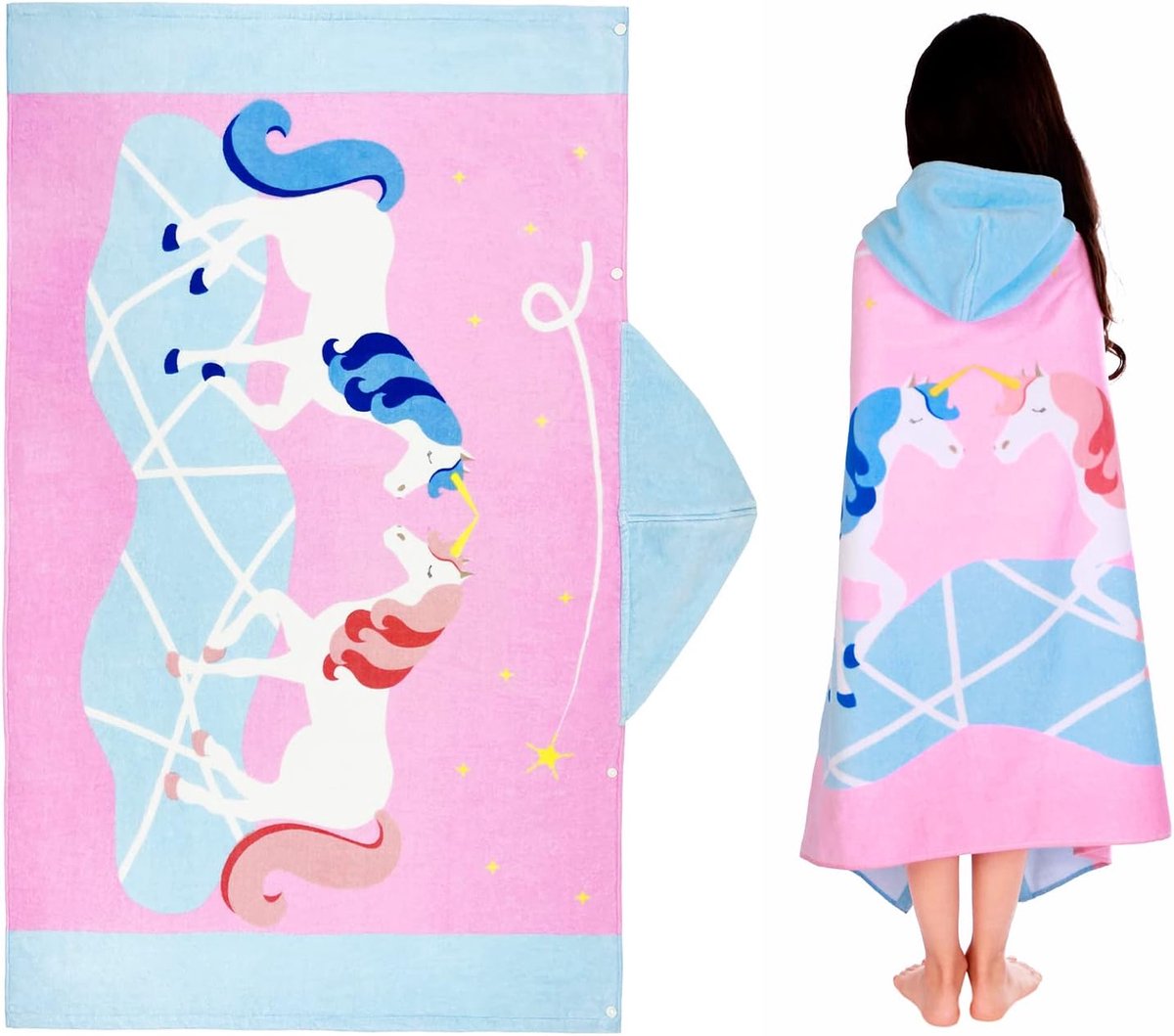 SnelShoppen - FLYISH DIRECT Bad Poncho Kinderen 100% Katoen Kindertowel Poncho Met Kap Maat 50 x 30 Inch Voor Jongens en Meisjes, Perfect Voor Strand,