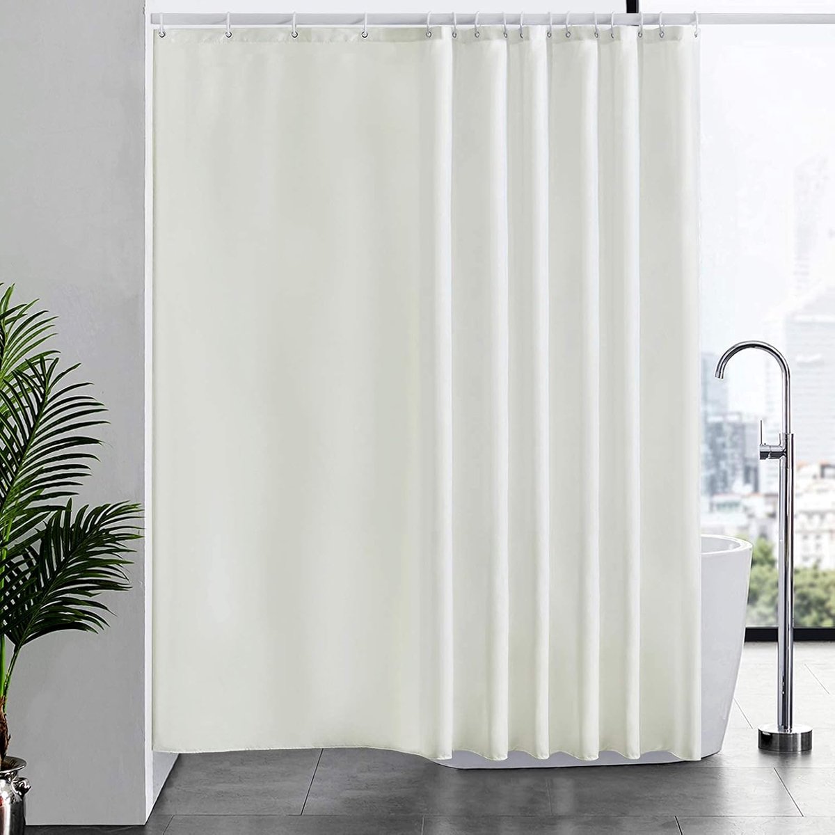 SnelShoppen - Douchegordijn Anti Schimmel Polyester Waterdicht 240x180cm Beige met 16 Haakjes - Wasbaar en Duurzaam voor Badkamer of Badkuip
