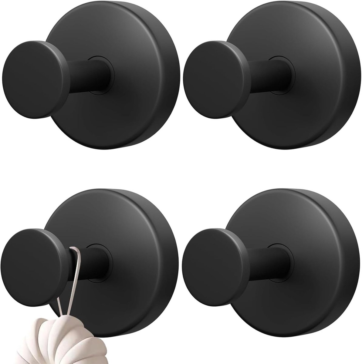 SnelShoppen - Suction Cup Hooks Extra Strong 4 Stuks Zwart - Sterke Zuignappen Haken voor Handdoeken - Geen Boren, Zelfklevende Wandhaken voor Badkame