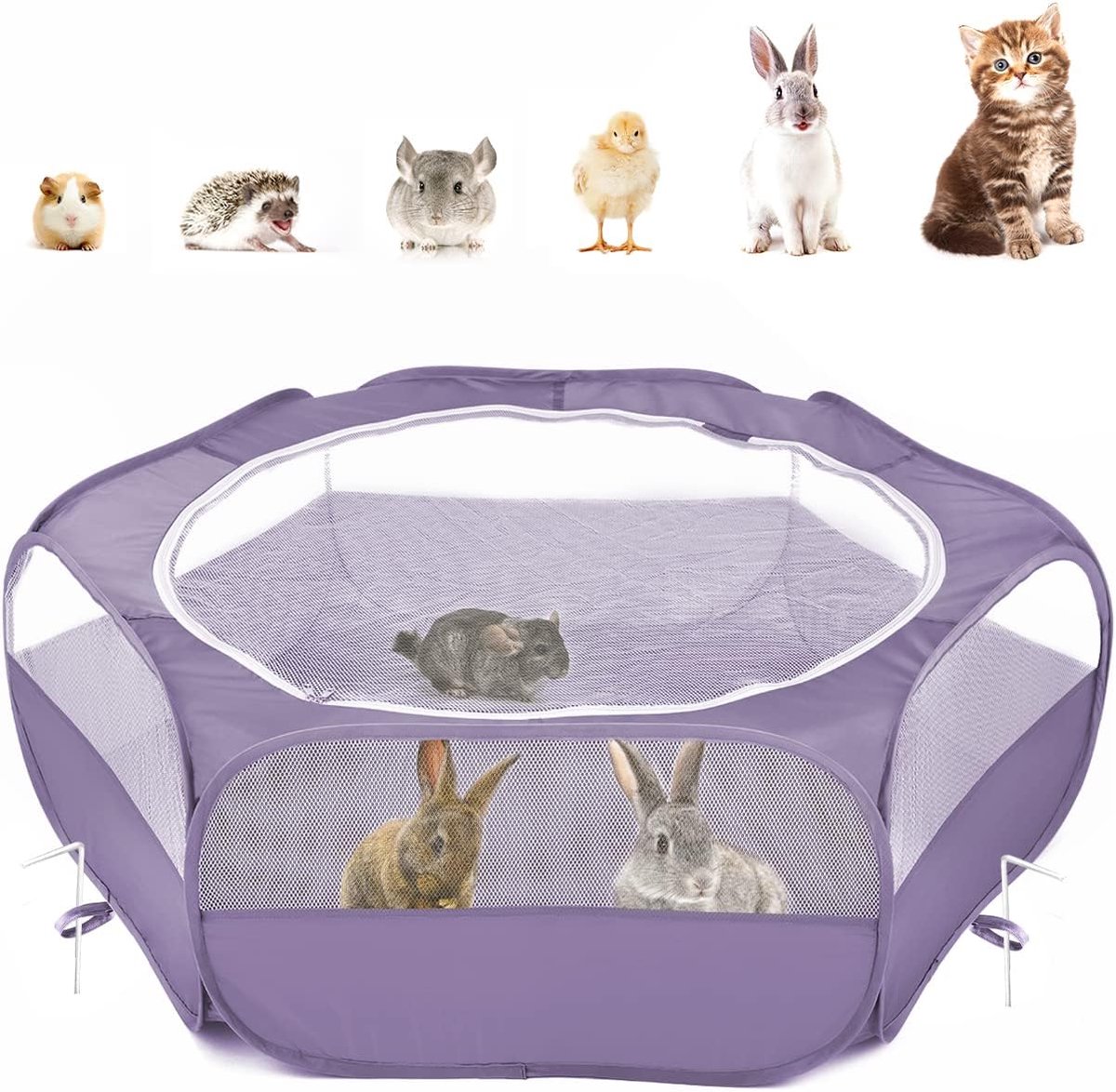 SnelShoppen - Pawaboo Dieren Speelpen voor Kleine Huisdieren, Ademend & Waterdicht Dierenkooi Tent met Ritsdeksel, Draagbare Buiten Tuinhek voor Kitte