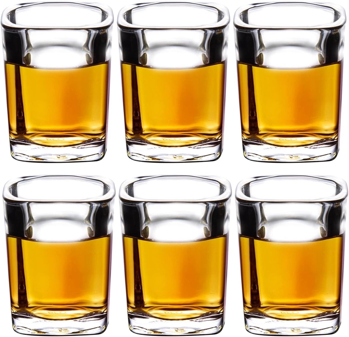 SnelShoppen - Elegante Tequila Shotglazen 2 oz - Set van 6 - Vierkante Glas met Zware Basis - Perfecte Cadeau voor Mannen - Vaderdag, Feest, Bar