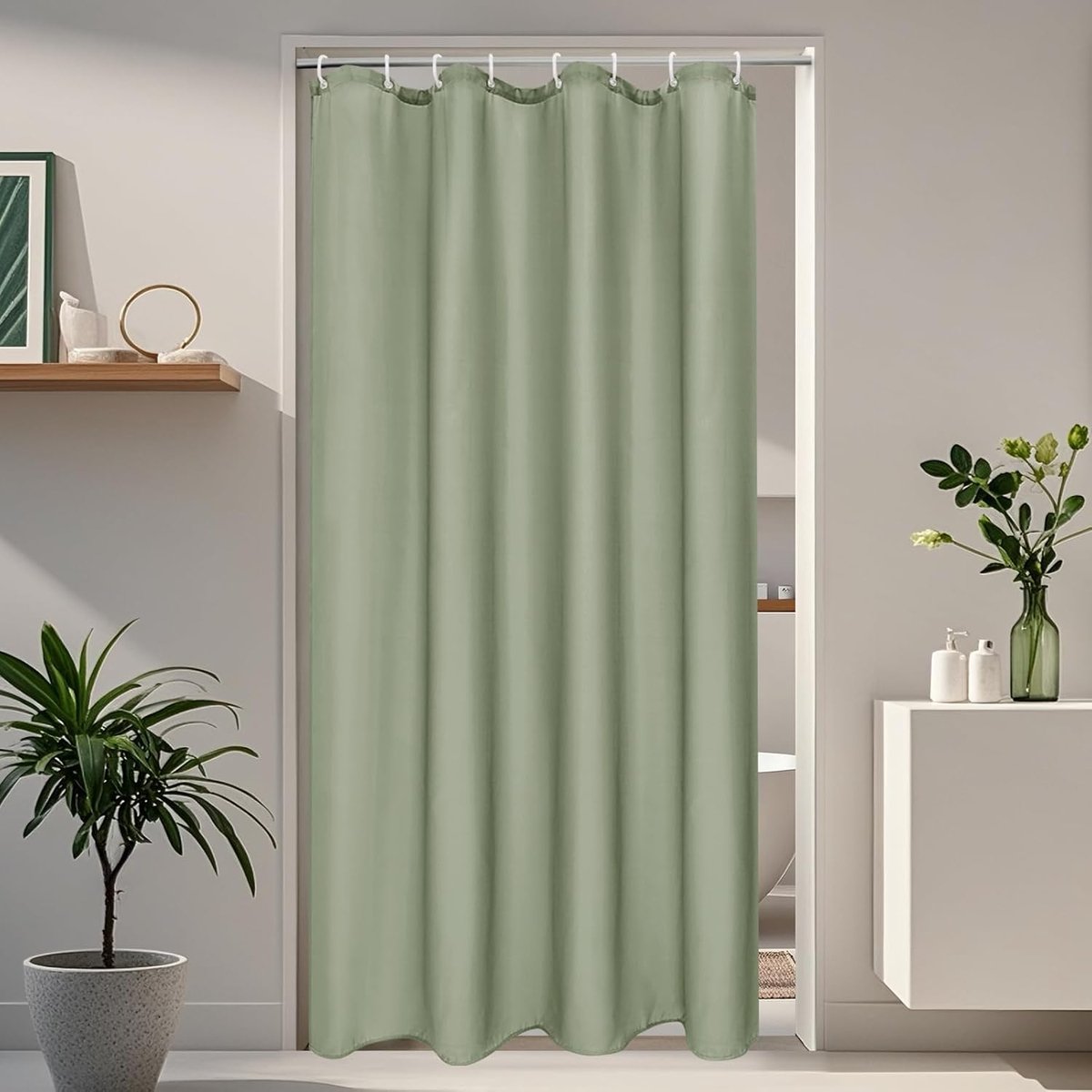 SnelShoppen - Waterproof Douchegordijn 120x200cm Groen - Smal Anti-Schimmel Textiel met 8 Ringen - Ideaal voor Badkamer en Douche