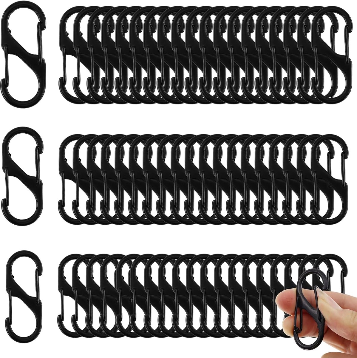 SnelShoppen - 60pcs S Carabiner Haken 50mm/40mm/32mm, Metaal Anti-Diefstal, Dubbele Carabiner Haken Mini Carabiners voor Buiten, Kamperen, Wandelen, S