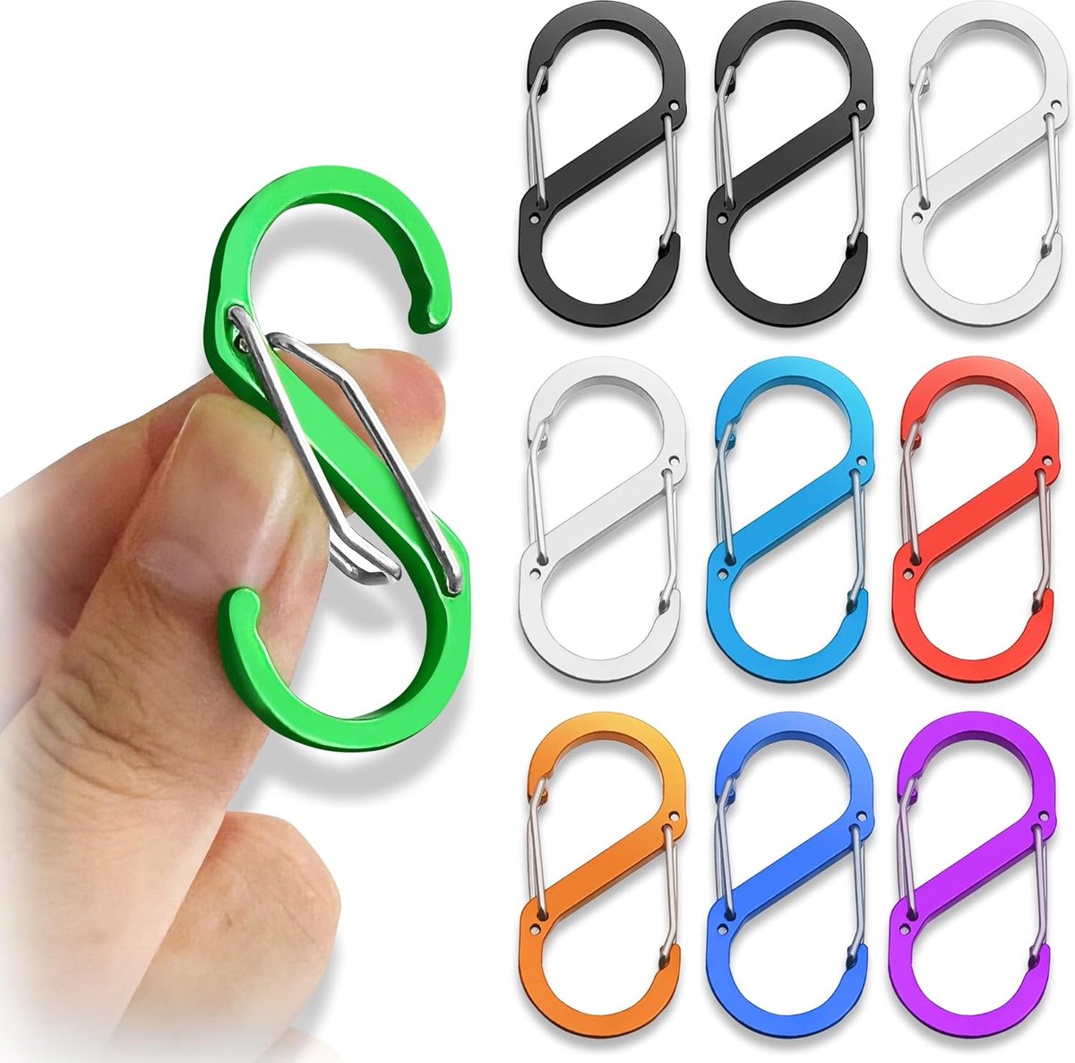 SnelShoppen - 10 Stuks S Carabiners - Aluminium Legering Keychain Haken - Lichtgewicht, Waterdicht, Duurzaam - Voor Thuis, Rugzakken, Kamperen, Vissen