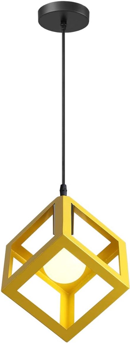 SnelShoppen - Moderne Hanglamp Chandelier Geometrisch Cube Stijl E27 16 cm Geel Metalen Plafondlamp Voor Slaapkamer Woonkamer Restaurant