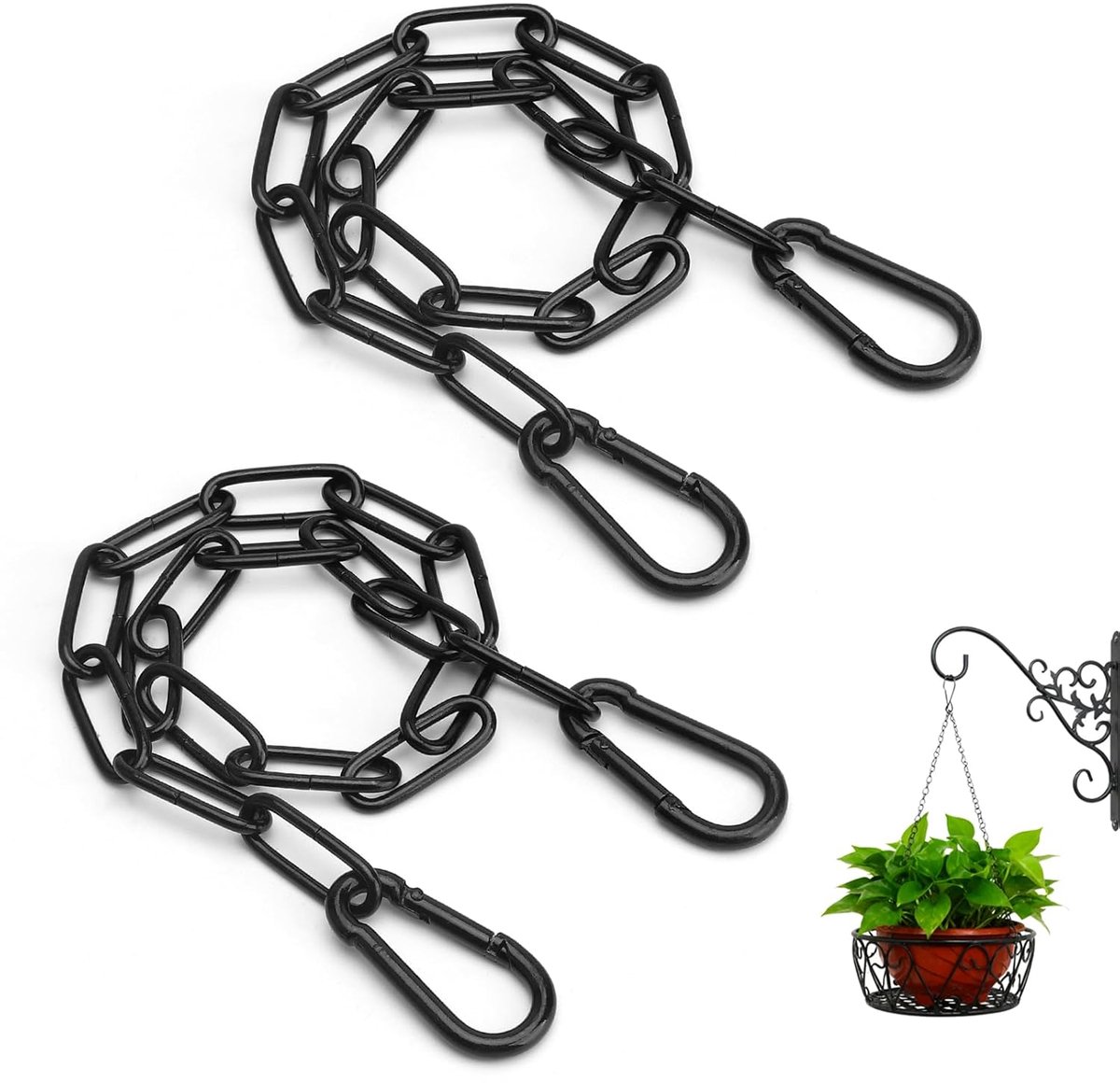 SnelShoppen - RVS Ketting Zwart 2 Stuks - 50 cm Met Karabijnhaak - Metalen Hangketting Voor Tuin, Hekken, Kooien en Poorten