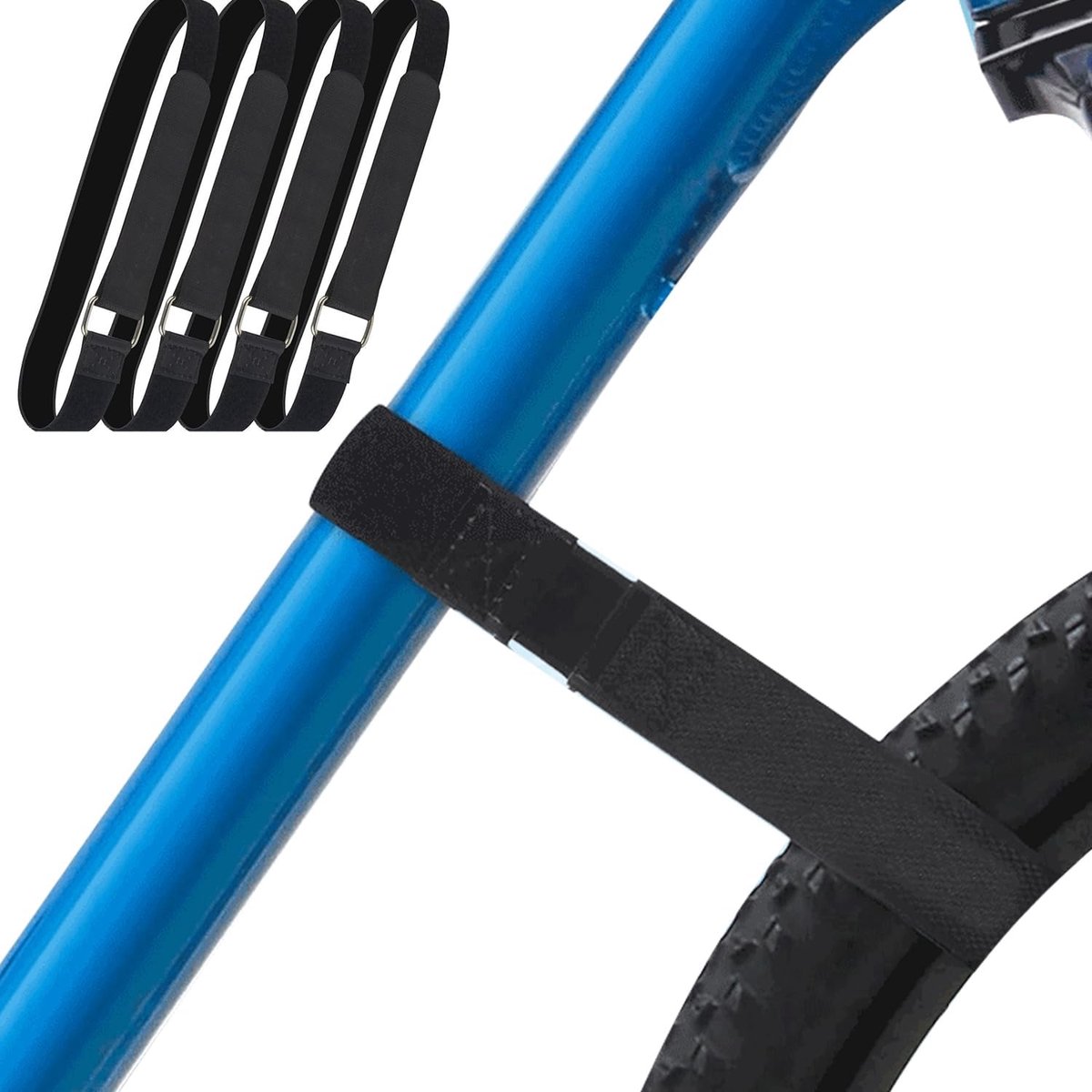 SnelShoppen - Fietsendrager Straps 4-Pack - Verstelbare Fiets Stabilizer Vastbindriemen met Haken en Lussen voor Auto, Wandmontage, Transport en Opsla