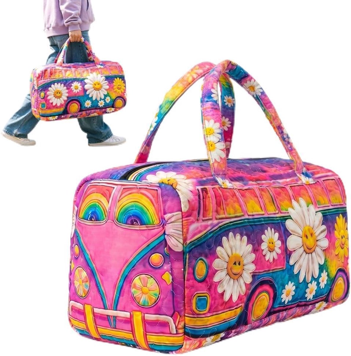 SnelShoppen - Weekender Sporttas Dames - Waterdichte Sporttas met Verstelbare Riem - Bloemen Design - Perfect voor Ballet, Gymnastiek, Zwemmen en Tenn