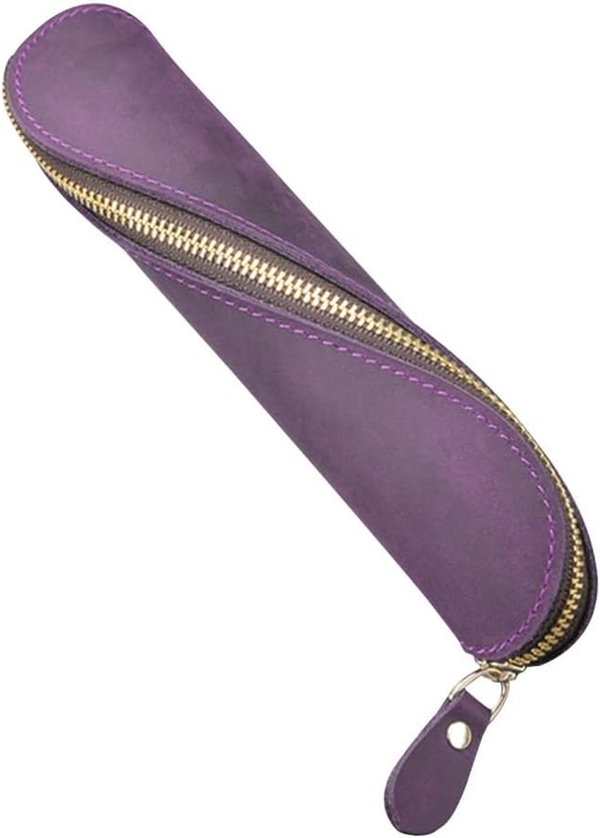 SnelShoppen - Vintage Leren Etui - S-vormige Pennenhouder - Waterafstotend - Grote Capaciteit - Voor School, Werk en Kantoor - 20x6cm
