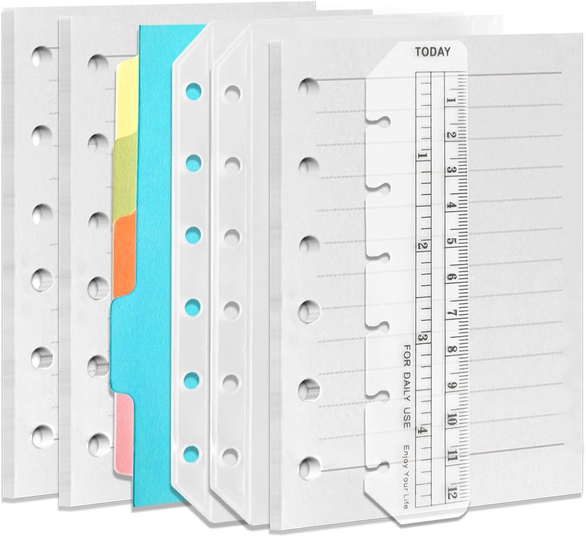 SnelShoppen - A7 Notebook Set Refill - 3 Pack Lined Papier, 270 Bladen, Zipper Pockets, Kleurrijke Dividers, Ruler Marker voor Planner en Notitieboek