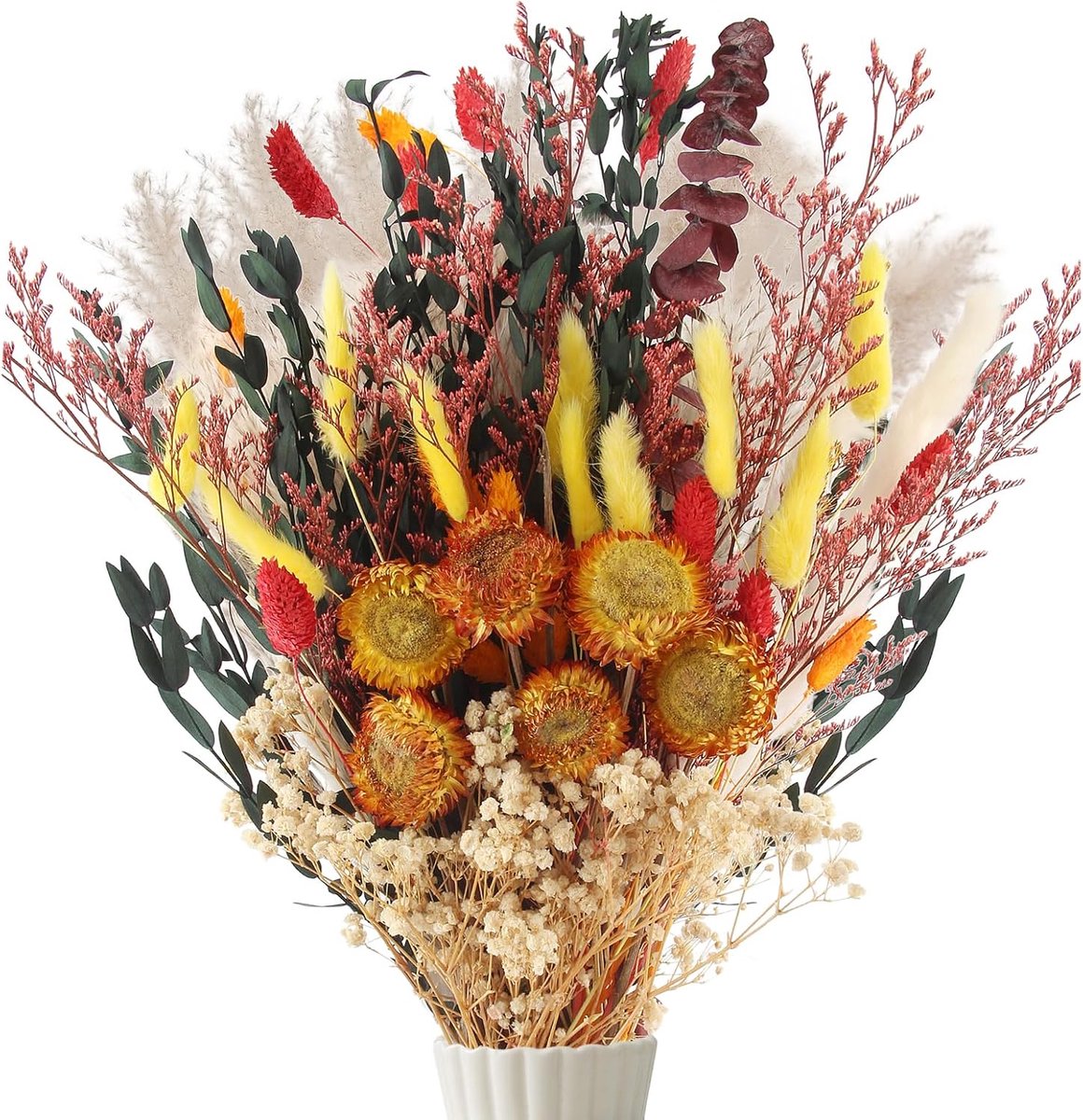 SnelShoppen - 75 Stuks Kleurrijke Gedroogde Bloemen - Natuurlijke Gedroogde Pampas Grassen - Boho Decoratie voor Thuis, Bruiloft, Slaapkamer en Feest