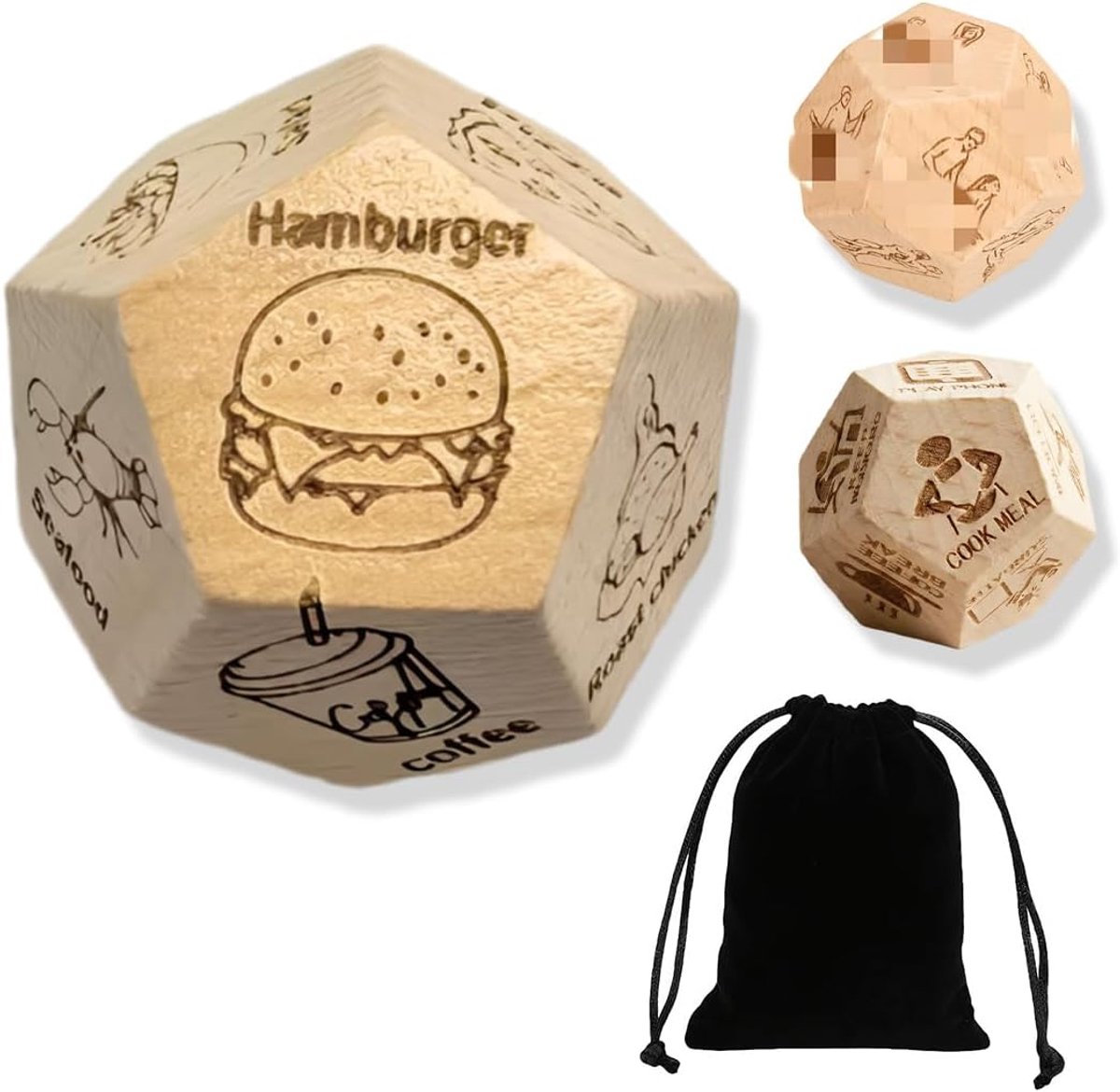 SnelShoppen - Set van 3 Houten Dobbelstenen voor Volwassenen, Speelgoed voor Koppels, Valentijnsdag Cadeau, Spellen voor Feesten en Date Nights