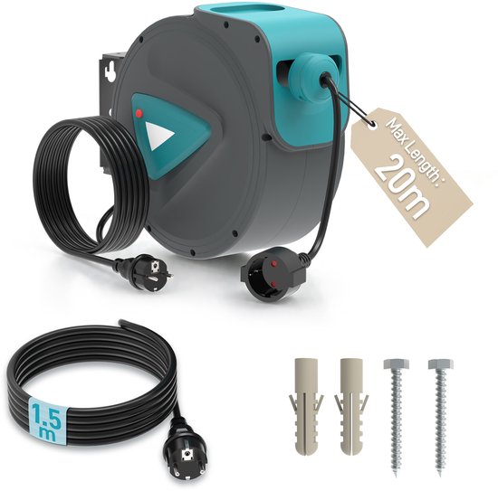 Enrouleurs de câble de 20M avec fiche Euro, enrouleurs de câble de rallonge automatiques, rallonges de câble montées au mur, enrouleurs de câble flexibles avec protection contre la surchauffe pour ateliers et garages NAIZY