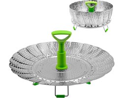 Telescopische stoommand - Roestvrijstalen telescopische stoommand - Geschikt voor diverse pannen en snelkookpannen - Multifunctionele opvouwbare stoommand - Kan gebruikt worden om groenten, vis en fruit te stomen.