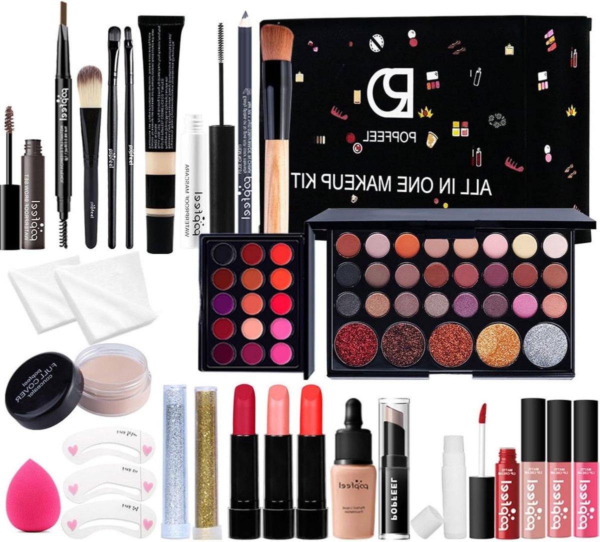 Complete Make-up Set voor Vrouwen, Draagbare Reis Make-up Kit voor Tienermeisjes met Oogschaduw, Lippenstift, Concealer, Eyeliner en Mascara
