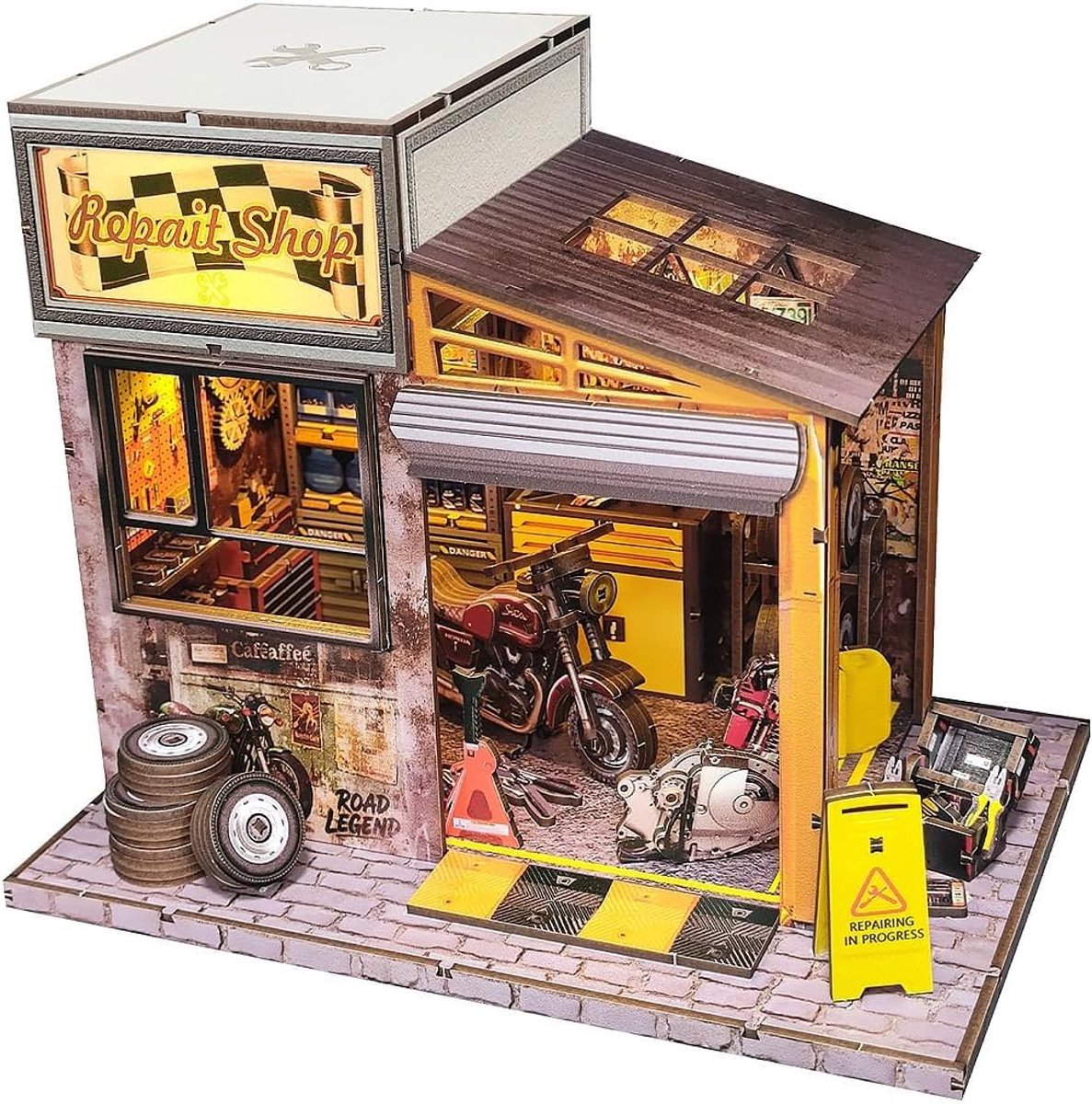 SnelShoppen - Doe-het-zelf modelbouwset motorwerkplaats, miniatuur poppenhuis voor volwassenen, bouwset woonaccessoires, perfect verjaardagscadeau, au