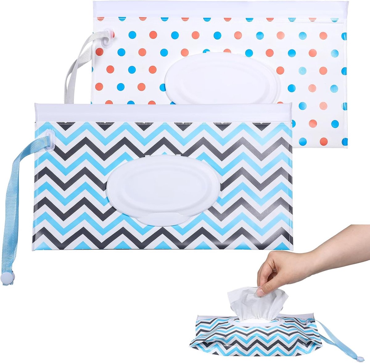 SnelShoppen - Pack van 2 Wet Wipes Dispenser - Herbruikbare en Waterdichte Natdoekjes Houder - Ideaal voor Camping, Reizen, Hiking - Rood en Blauw