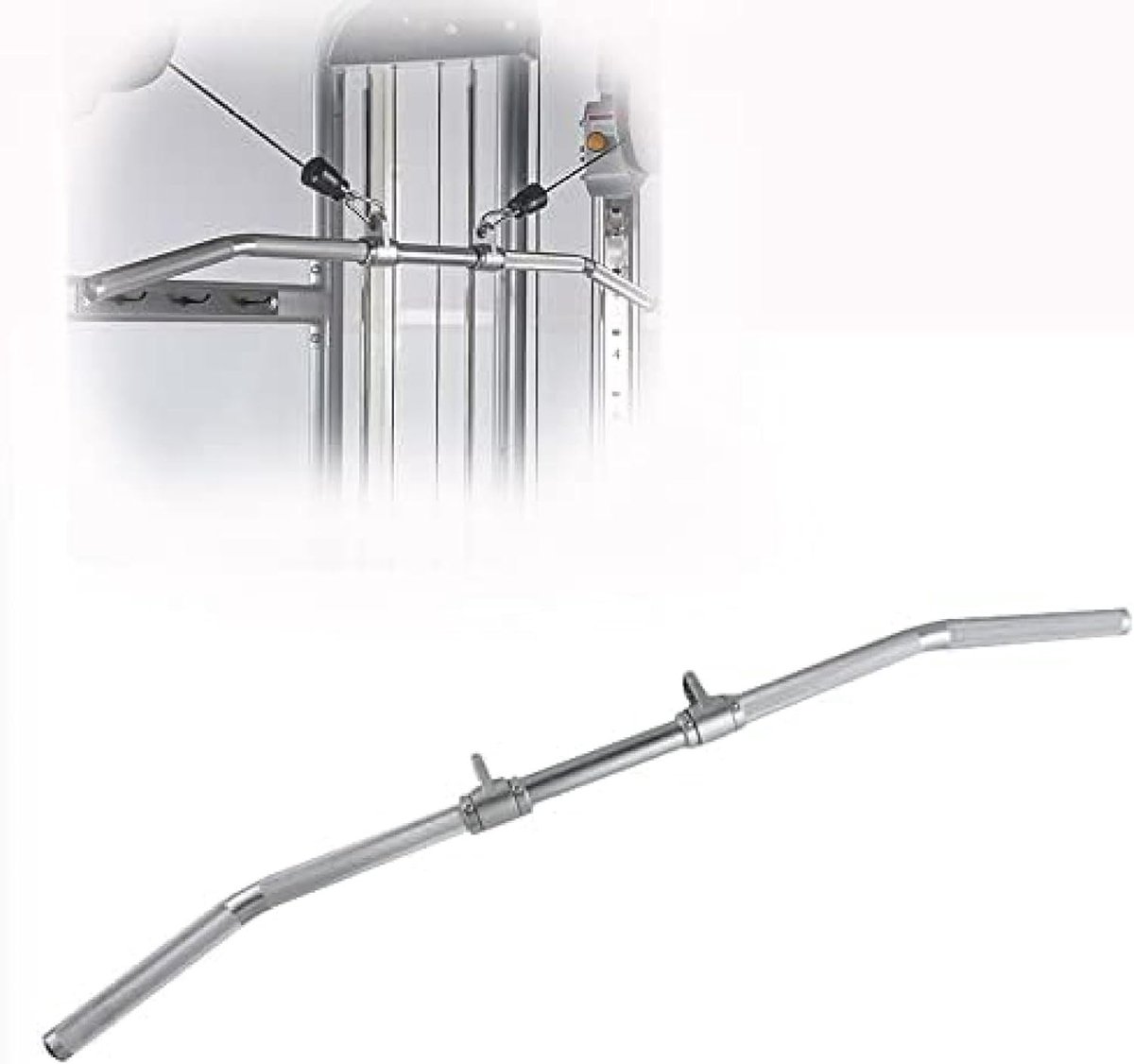 Lat Pulldown Bar - Rechte Bar Kabel - Rug Training - Dubbele Haak Ontwerp - 113 cm - Zilver