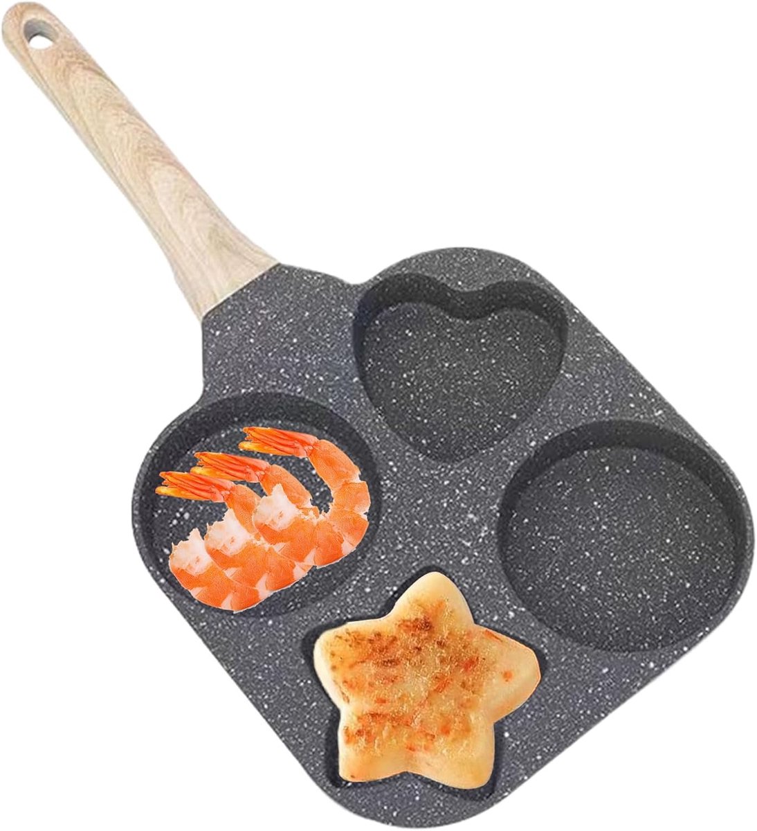 Eierpan 4-delig - Koekenpan Omelet - Ontbijt Maken - Vier Vormen - 18 cm - Zwart