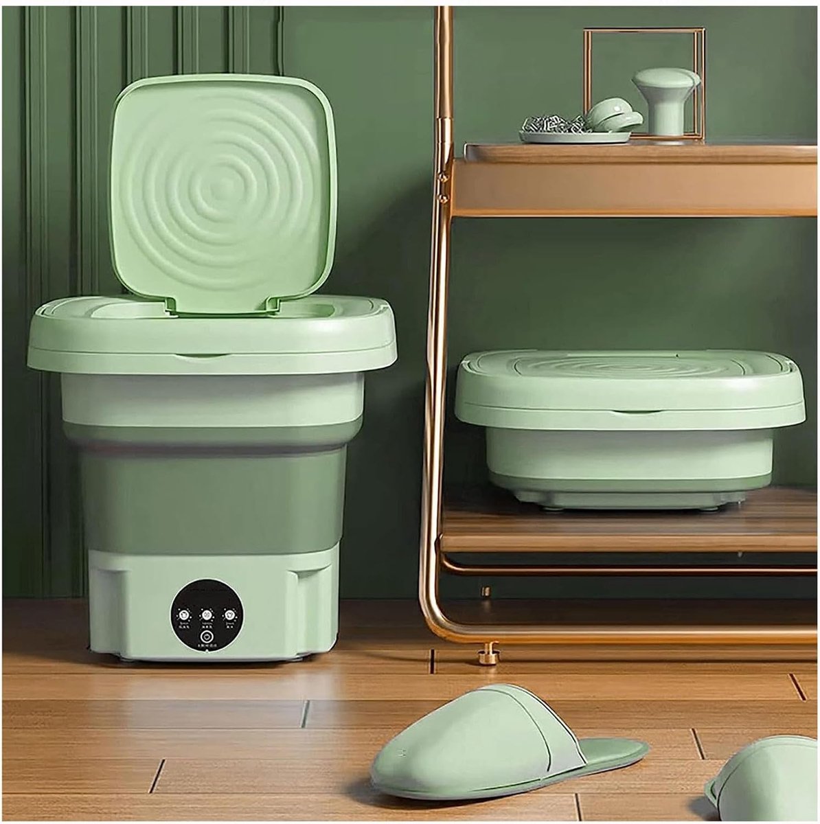 Mini Opvouwbare Wasmachine Draagbare Kledingwasser Ondergoed Wassen Blu-Ray Reiniging 8L Capaciteit Groen