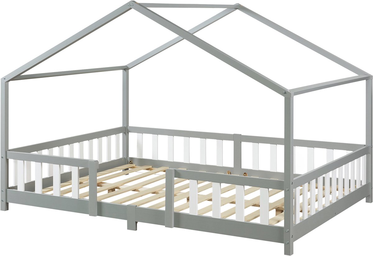 Kinderbed Treviolo huisbed 120x200 cm lichtgrijs en wit [en.casa]