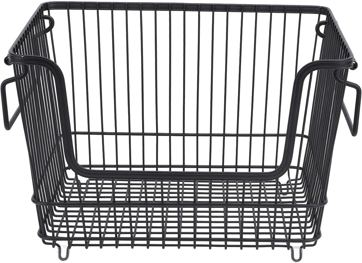 Stapelbare Opbergmand - Vriezer Mand - Voedsel Organiseren - Zij-opening - 33 x 26 x 22 cm - Zwart