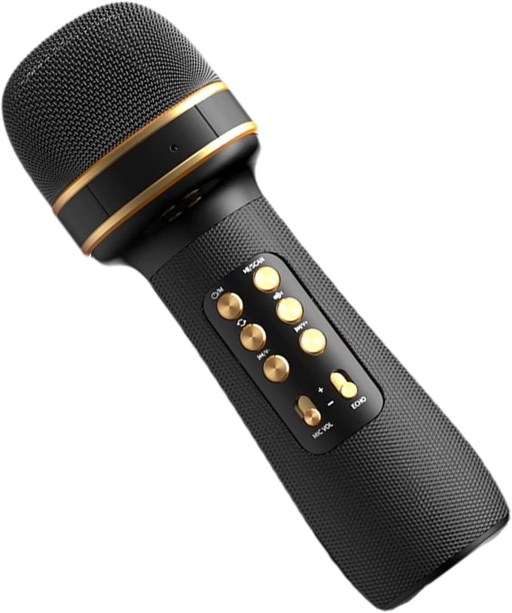 Draadloze Microfoon - Karaoke Microfoon Speaker - Zingen en Muziek - Multifunctioneel met LED - 24.2 cm - Zwart