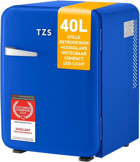 TZS First Austria Mini koelkast - Minibar - 40 liter - Vrijstaand - Volledig stil 22dB - Retro - Donkerblauw van TZS First Austria — afbeelding 3