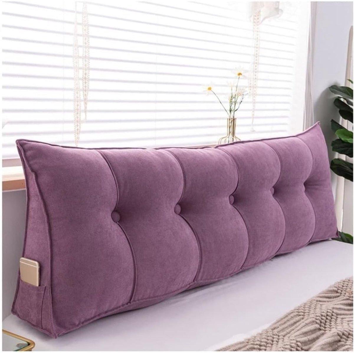 Hoofdbord Kussen - Leeskussen Bedbank - Comfortabel Lezen - Afneembare Hoes - 80 cm - Paars