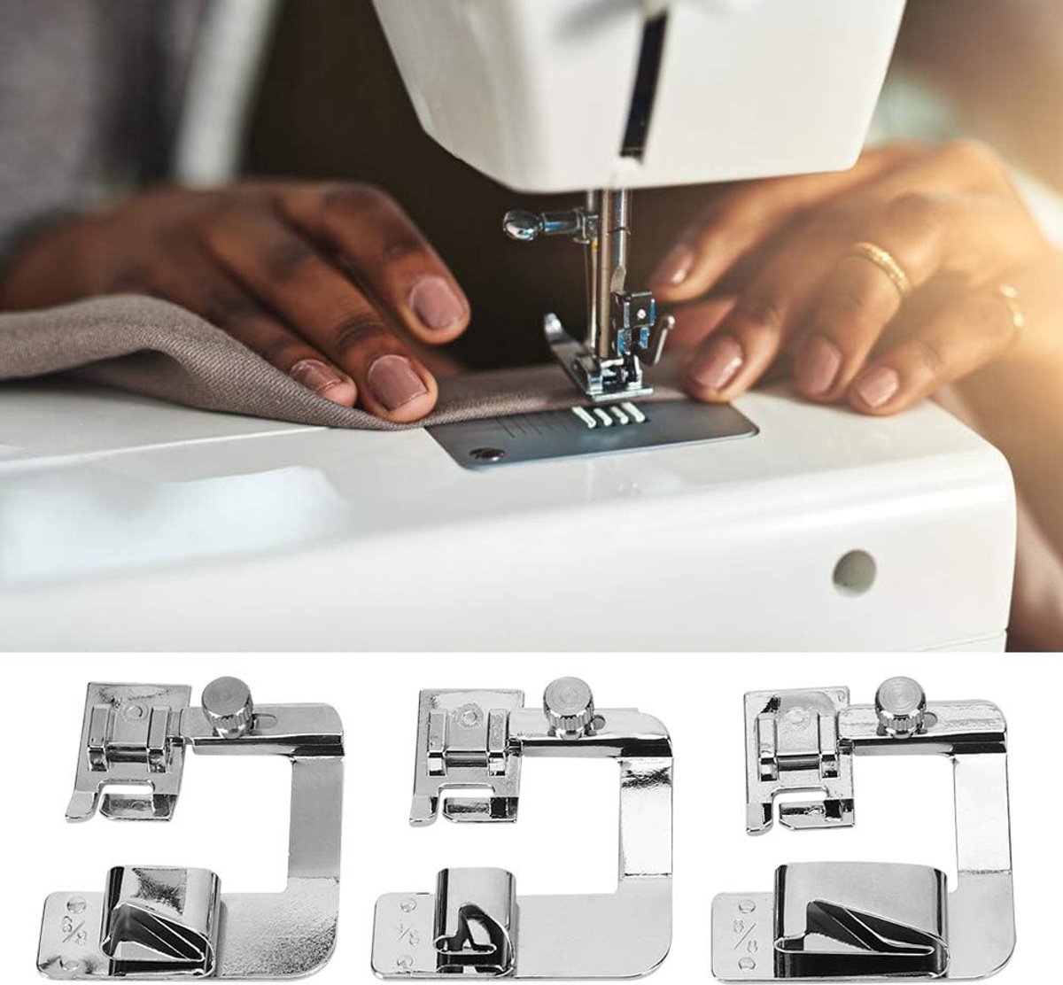 Naaivoet Set - Naaimachine Hulpstukken - Kleding Maken - Roestvrij Staal - 3 stuks - Zilverkleurig