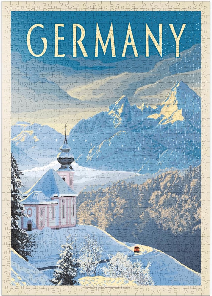 Legpuzzel Beierse Alpen - Vintage Poster Puzzel - Ontspannen Tijdverdrijf - Hoge Resolutie Print - 1000 Stukjes - Gekleurd