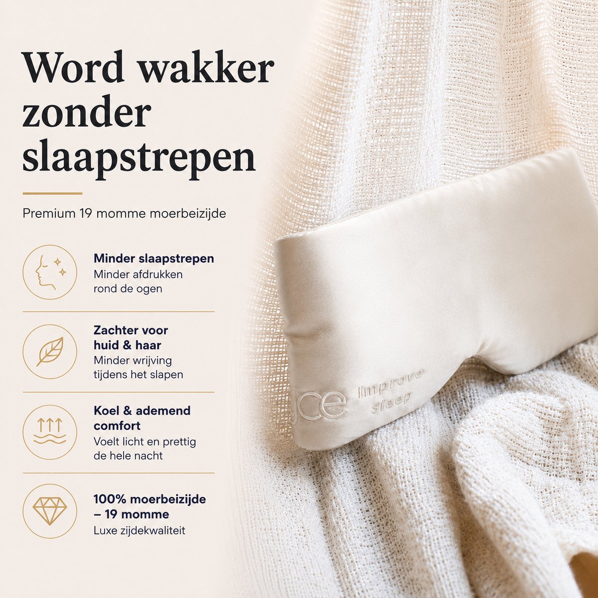 Ryce® Zijden Slaapmasker - Oogmasker - Vrouwen & Mannen - Full Cover - Cadeau - Beige — afbeelding 4