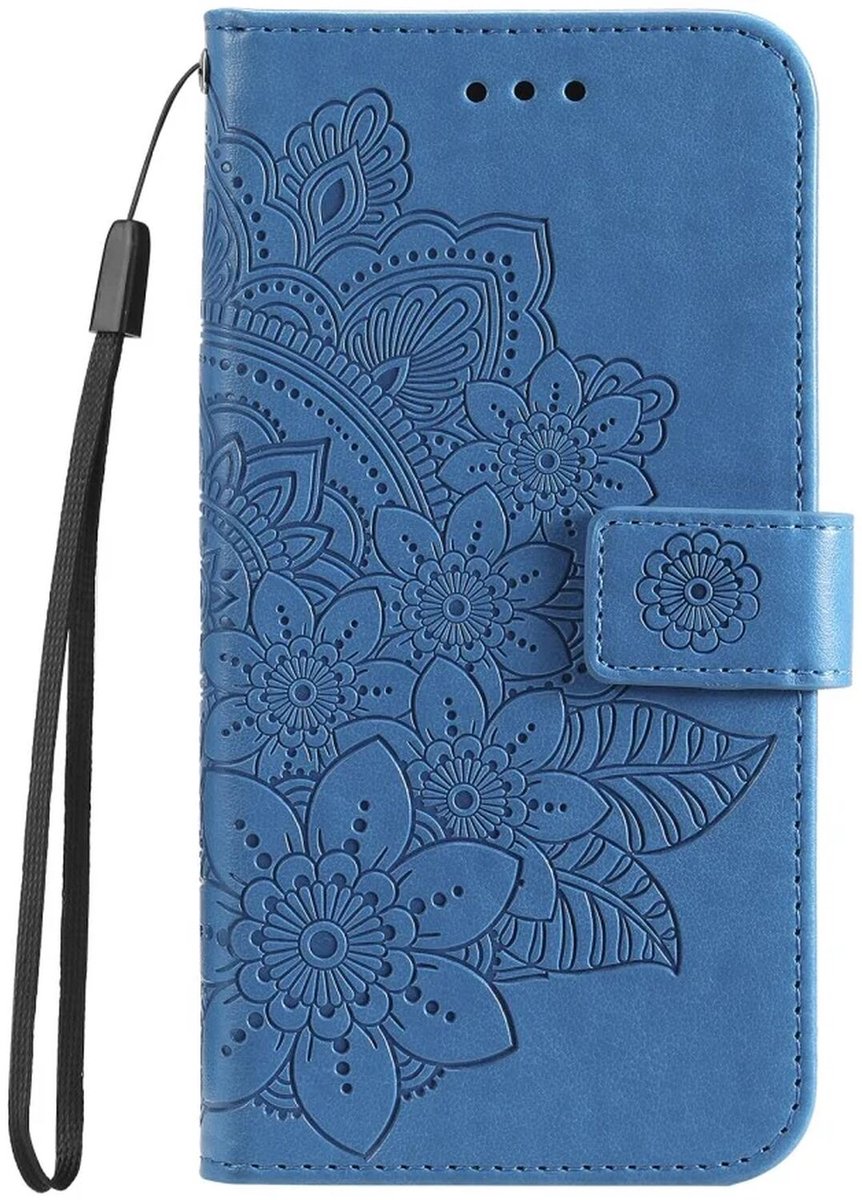 Hoesje Bloemen Book Case met Pasjeshouder Blauw Geschikt voor Samsung Galaxy A35