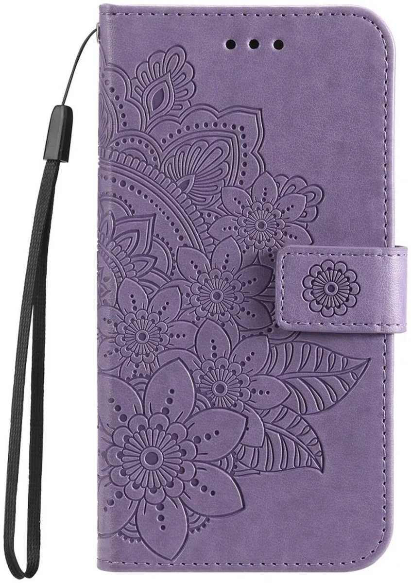 Hoesje Bloemen Book Case met Pasjeshouder Paars Geschikt voor Samsung Galaxy A35