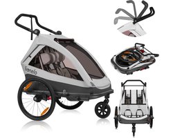 Lionelo Cama Fietskar 2in1 - Fiets aanhanger + Wandelwagen voor 2 Kinderen - 360° Voorwiel - 60L Bagageruimte - Full Vering - 5-Punts Gordels - Grote Luchtbanden - UPF50+ & Waterafstotend - Kinderfietskar & Buggy Inklapbaar - Kinderwagen - Tot 2x22kg