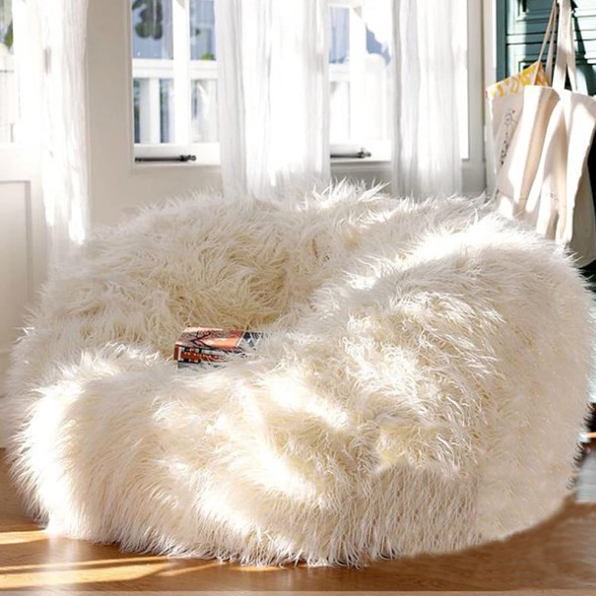 Zitzakhoes Grote Pluche - Fauteuilhoes Lounger - Ontspannen Zitten - Zachte Lange Pluche - 85x110 CM - Wit