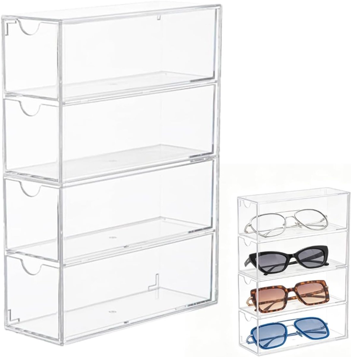 carmdering - Acryl Zonnebril Organizer met 4 Compartimenten - Transparante Brillenhouder voor Badkamer, Slaapkamer, Bureau, Kantoor