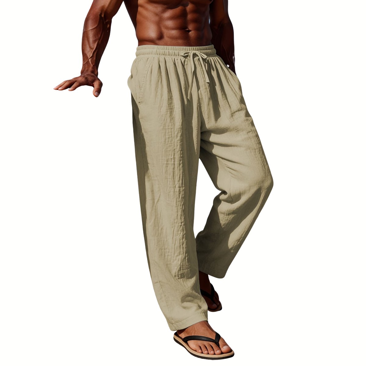 Currero Linnen Broek Heren - Zomerbroek - Volwassenen - Lange Broek - Pantalon - Strandbroek - Zomer - Ibiza Stijl - Khaki S