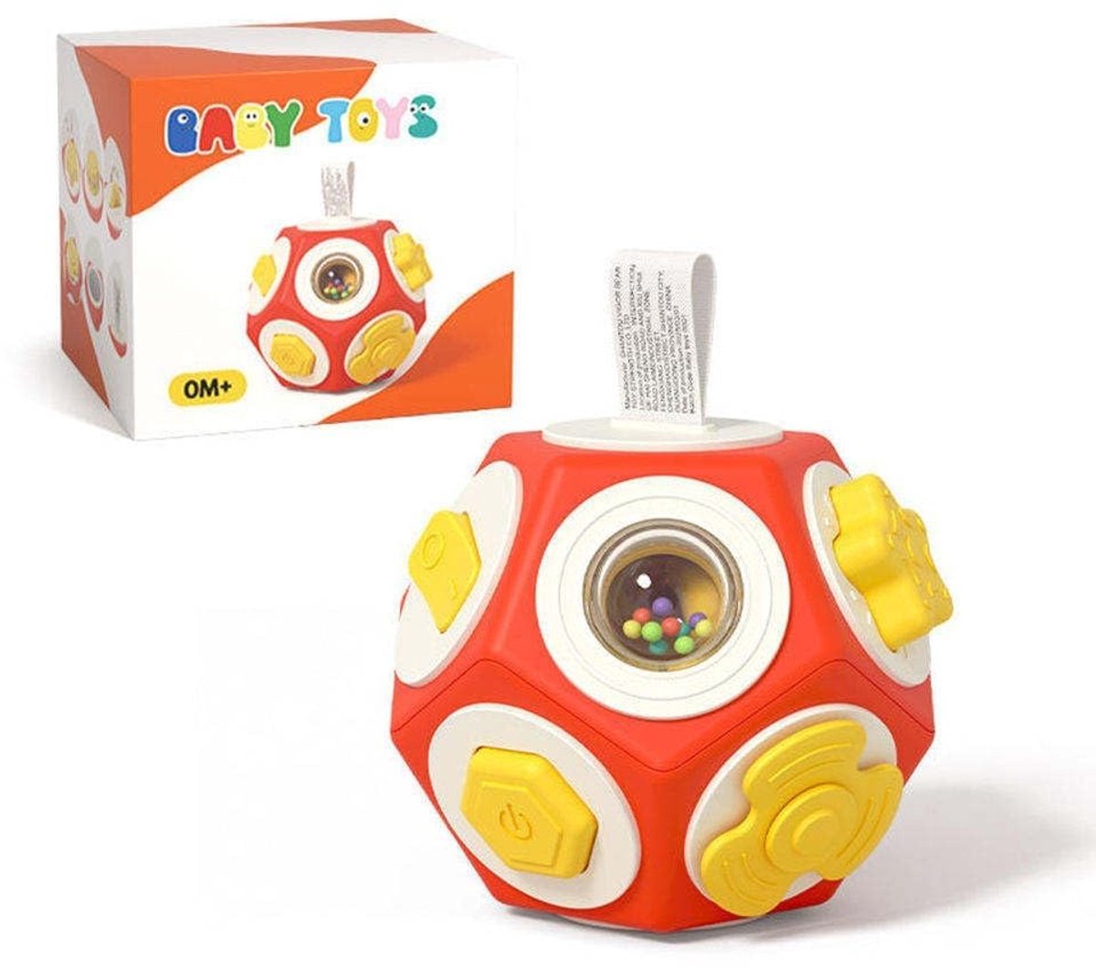 COOAU - Montessori Baby Sensorisch Speelgoed - 12-in-1 busy cube speelgoed - Met rammelaar, knoppen, tandwielen en spiegeltje - Voor baby's 0-3-6-18 jaar - Rode kubus