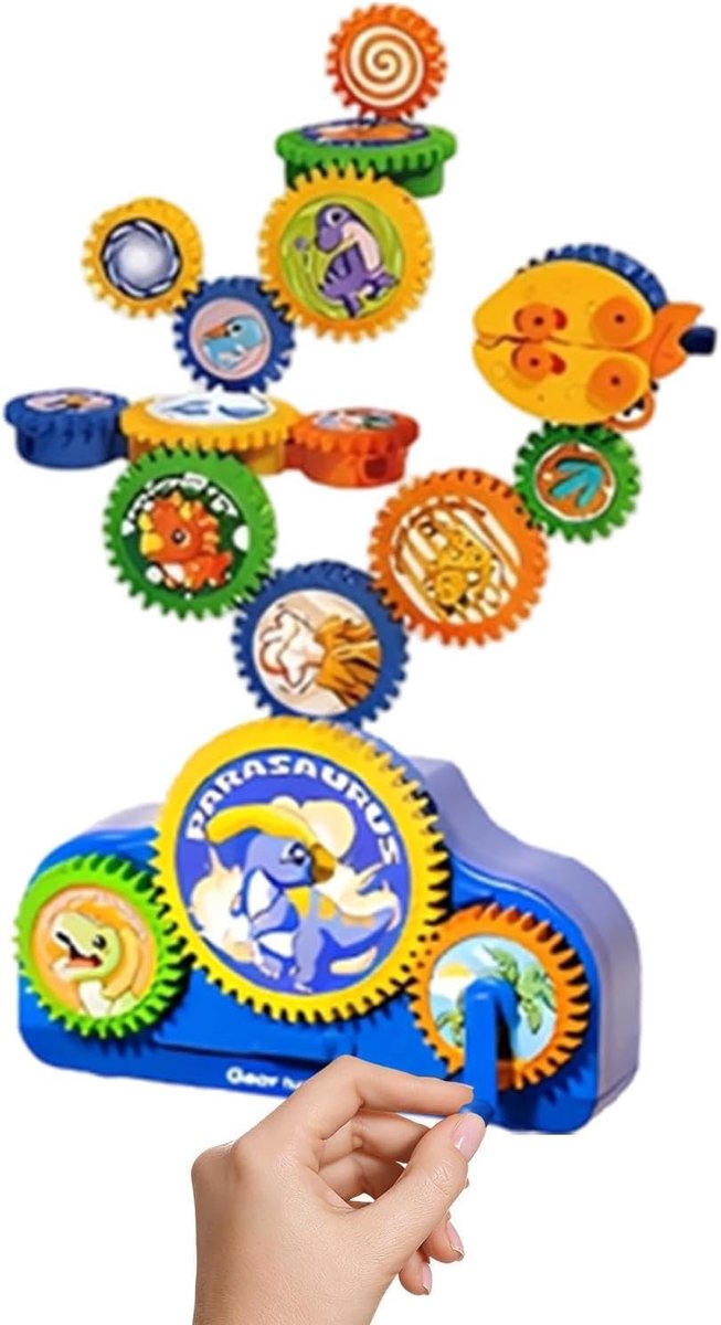 Tandwiel Bouwstenen - Educatieve Speelset - STEM Leren - Interactieve Rotatie - 34.5 x 26 x 8 cm - Dinosaurusmodel