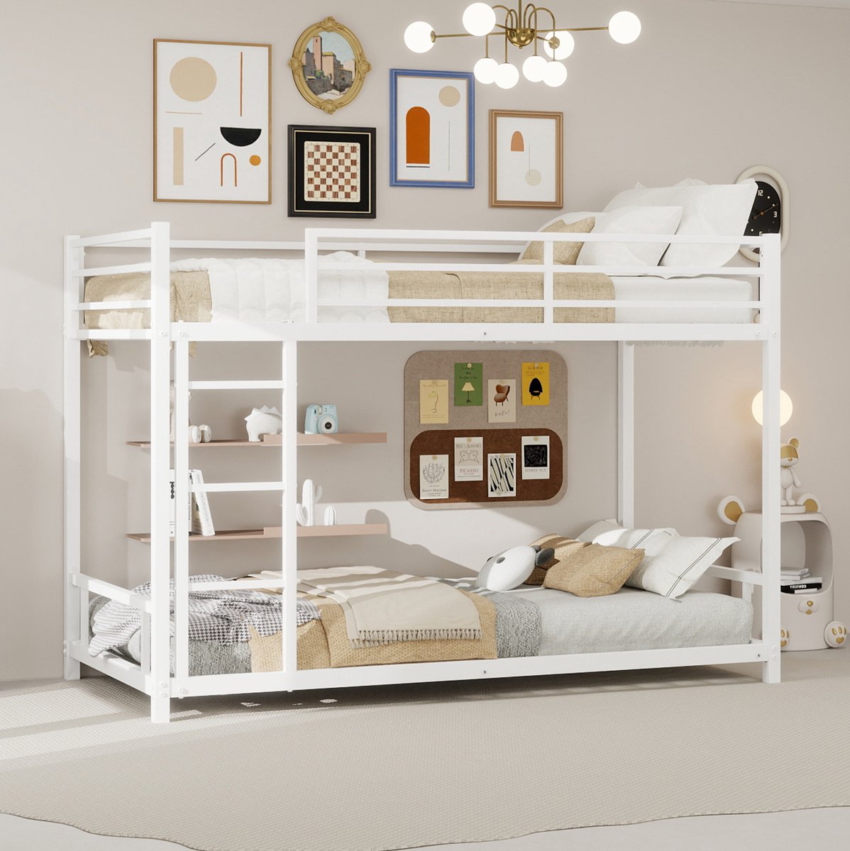 Stapelbed voor twee - Kinderbed - Ruimte besparen - Geïntegreerde ladder - 90 x 190 cm - Wit