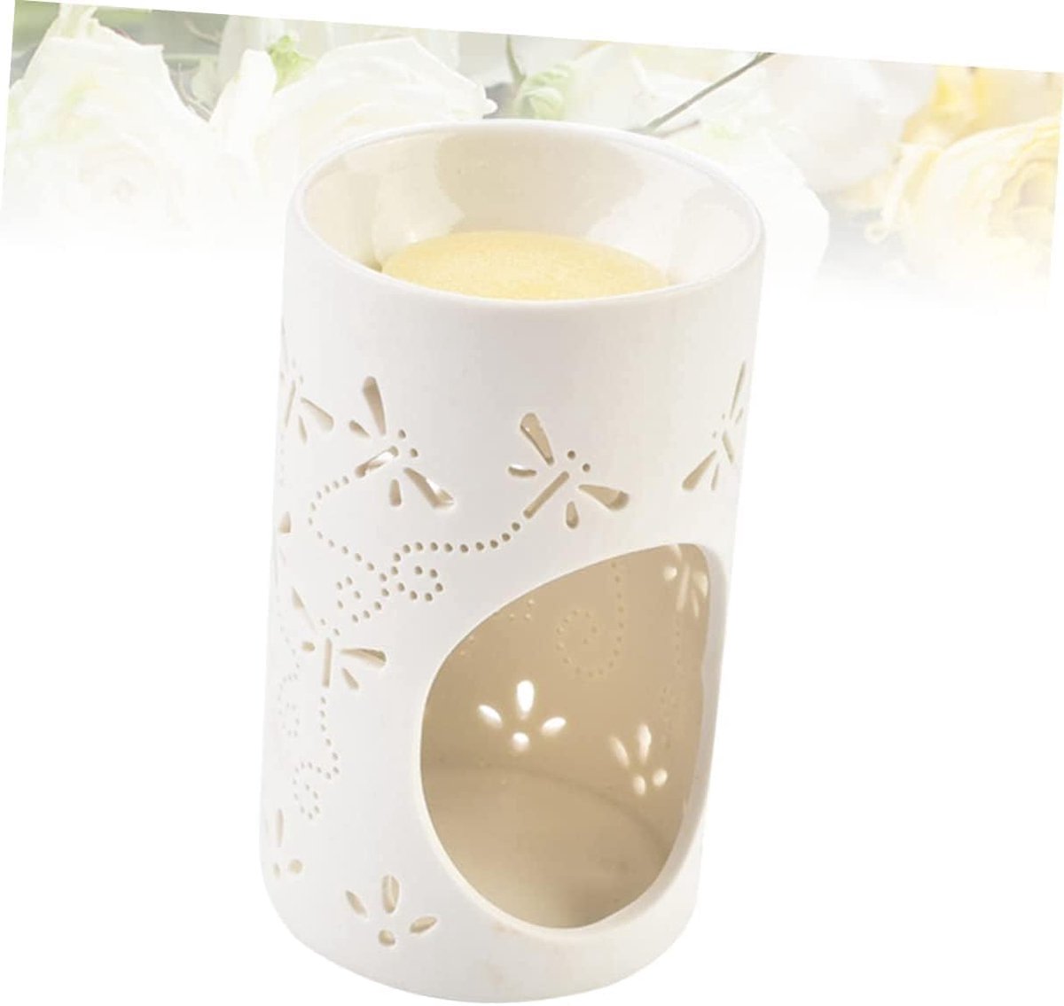 Keramische Oliebrander - Geurbrander Waxinelicht - Geur Verspreiden - Libelle Uitsnijding - 72 x 72 x 12 cm - Wit — cadeau in Wonen & Interieur - foto 6