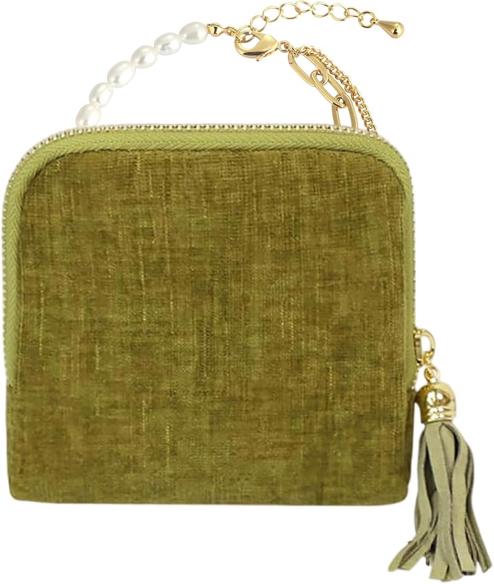 Reisjuwelenetui - Juwelendoosje Organizer - Juwelen Opbergen - Zes Compartimenten - 11.5 cm breed - Groen